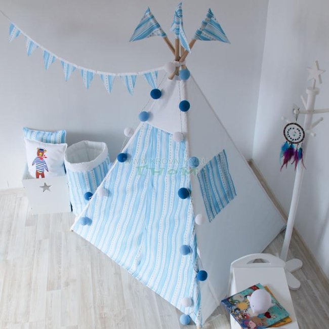 Большой вигвам Blue Stripes с окном и карманом, Арт. vv011008